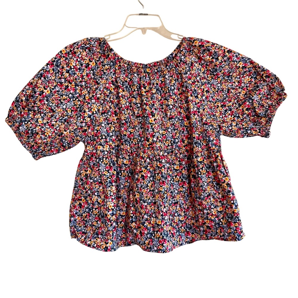 Old Navy Floral Babydoll Peplum Top Blouse Flutter Puff Sleeve Sz. L Cottagecore